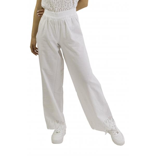 Pantalone palazzo con elastico in vita e ricami alla caviglia Only